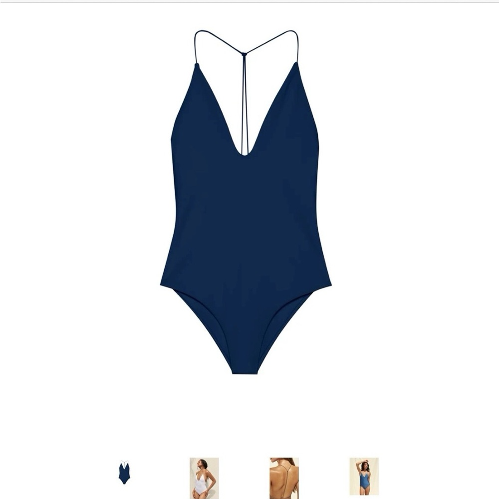 Indigo Sheen colored one piece bathing suit. Blue